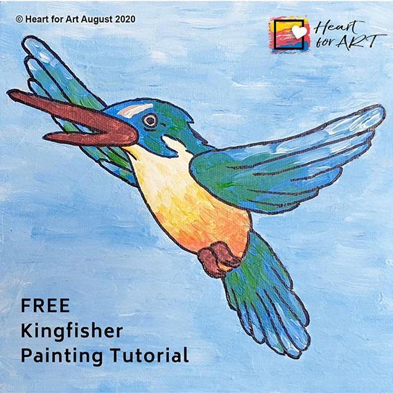 FREE Online painting tutorial Step by step Kingfisher Heart for Art