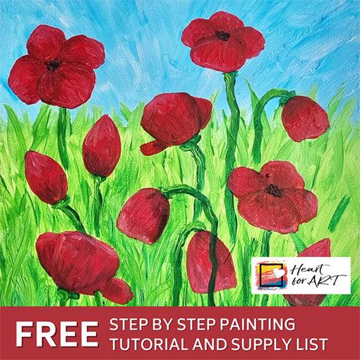 FREE online painting tutorial Step by step poppies, Easy! Heart for