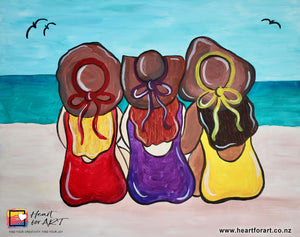 painting of three beach buddies for studio paint party