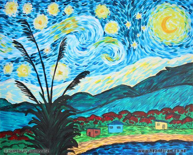 A KIWI STARRY NIGHT Painting Tutorial - Heart for Art