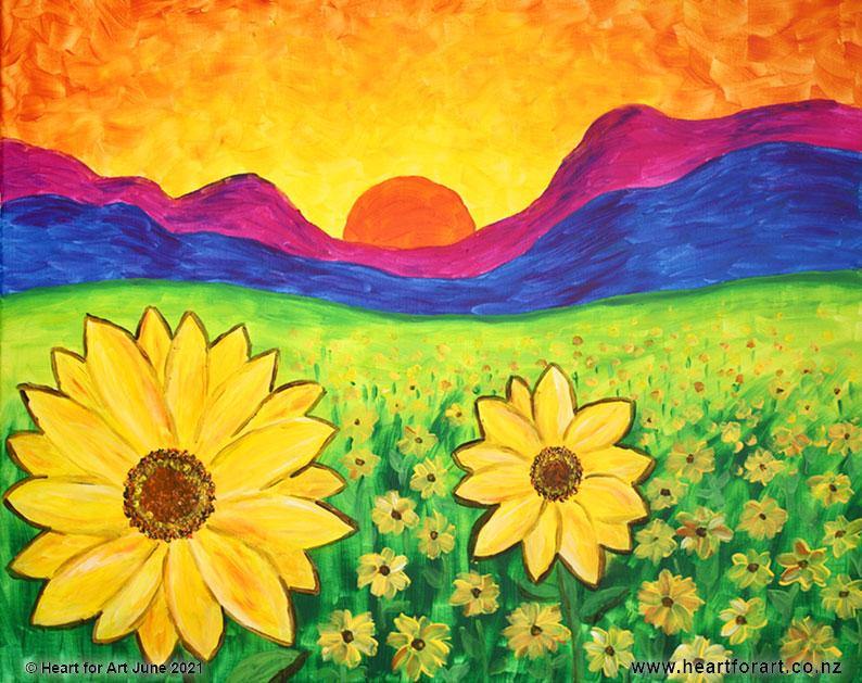 SUNFLOWER SUNSET Studio Paint Party - Saturday 28 August, 3pm - Heart for Art