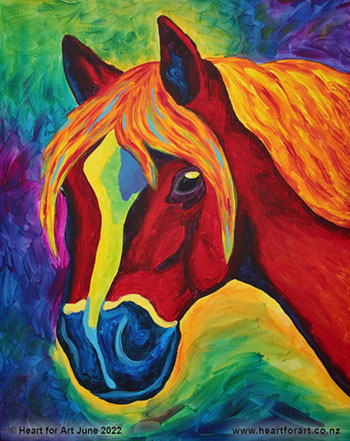 bright horse painting in acrylic